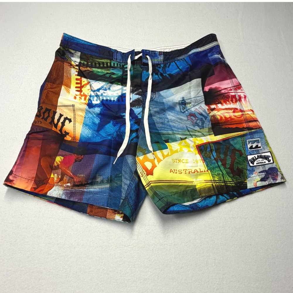 Billabong Board Shorts Multicolor Photo Collage 7" Swim Trunks Mens 36